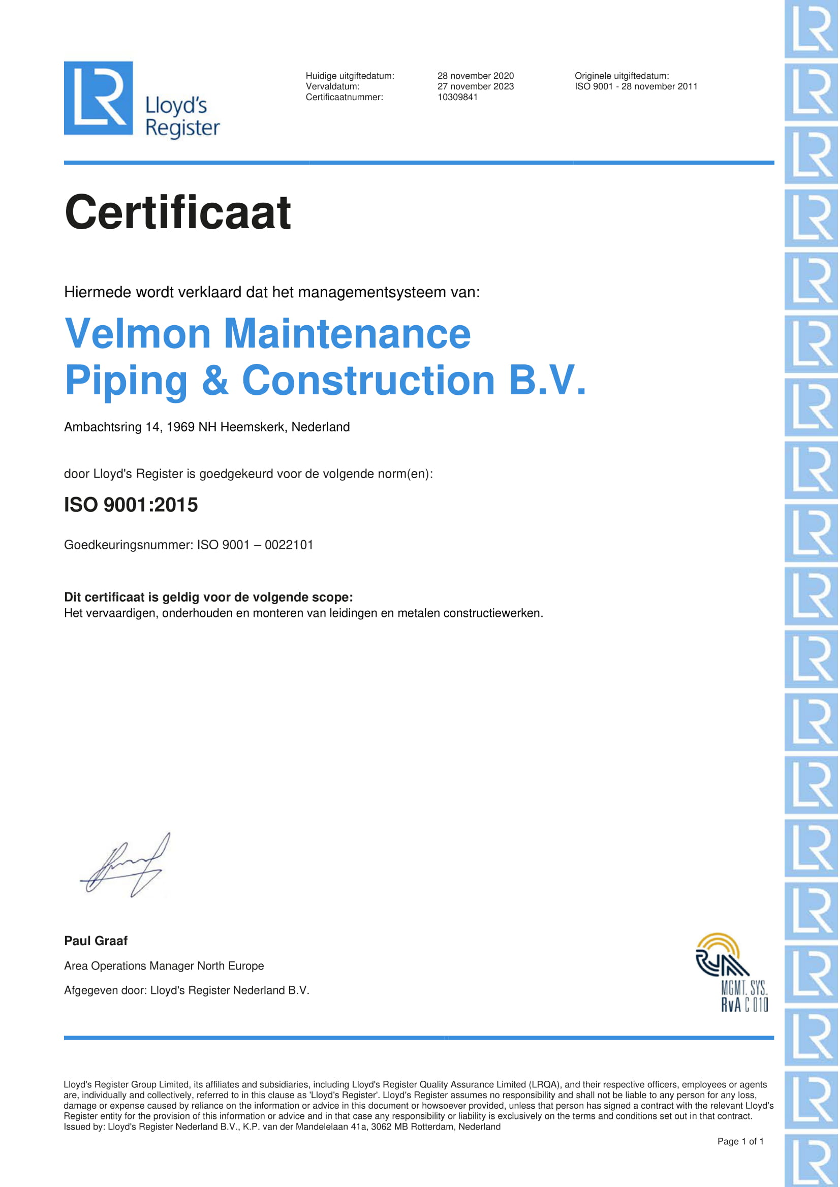 Beleid en Certificering certificaat ISO 9001