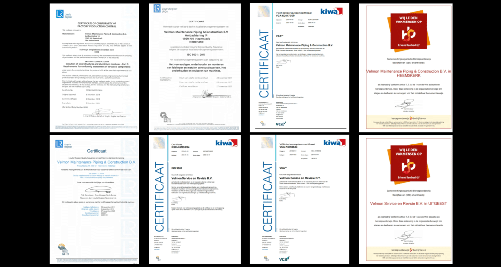 Velmon group certificaten