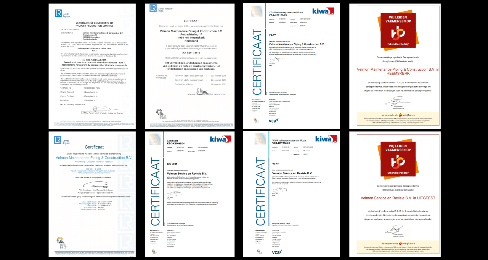 Velmon group certificaten